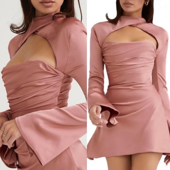 House‎ of CB Toira Satin Corset Rose Pink Flare Mini Dress NWOT size XS - Picture 14 of 15